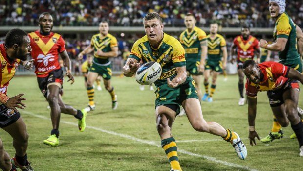 Happy hunting: Jack Wighton spreads the ball.