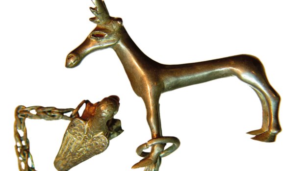 Fourth century BC gold items include this piece of jewellery in the shape of a deer.