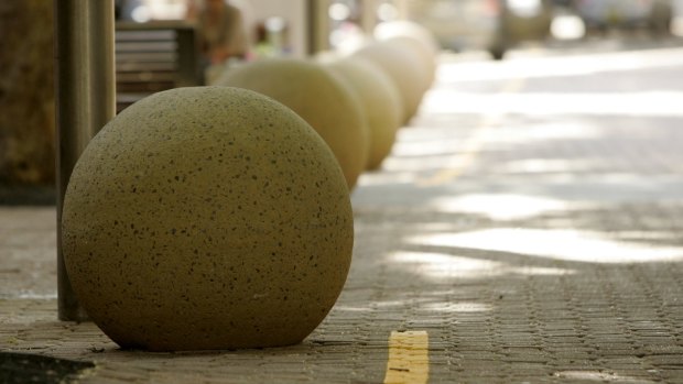 Spherical bollards are in the Hunter Street Mall in Newcastle. 