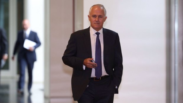 Malcolm Turnbull arrives for the party room leadership spill at Parliament House on Monday.
