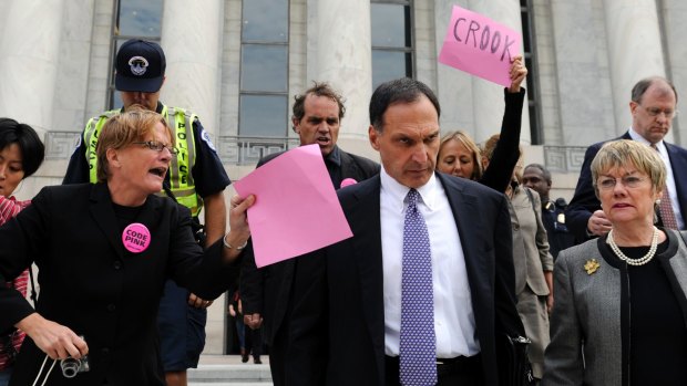 Lehman Brothers CEO Richard Fuld was heckled by protesters in October 2008 after he testified at a congressional hearing on the collapse. He was paid $US74.5 million over the bank's last two years and was never legally held accountable for the debacle. 