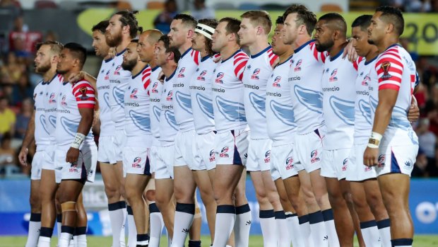 Stars and stripes: The USA team lines up before taking on Fiji during the recent World Cup.