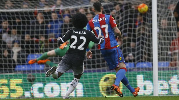 Chelsea's Willian scores against  Palace at Selhurst Park on Sunday.
