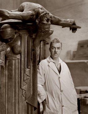 Rayner Hoff with his sculpture Sacrifice.