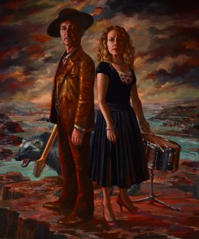 Portrait of Dave Graney and Clare Moore by artist Michael Vale. The couple will be in Collingwood for this year's Leaps and Bounds Music Festival on July 12. 