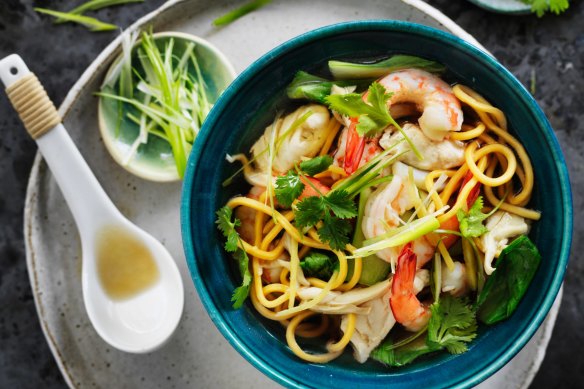 Use this stock as the base of Kylie Kwong's Hokkien noodle soup with squid, prawns and fish. 