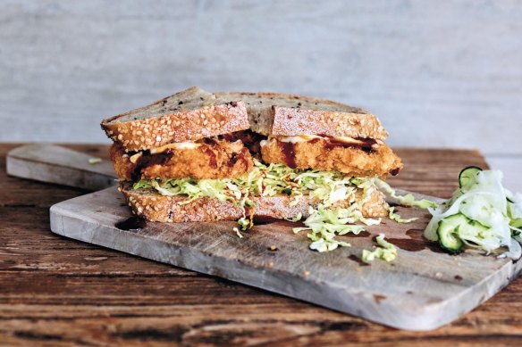Katsu sandwich with pickled fennel and cucumber. 