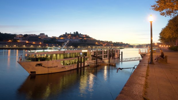 The Scenic Azure moored in Porto.