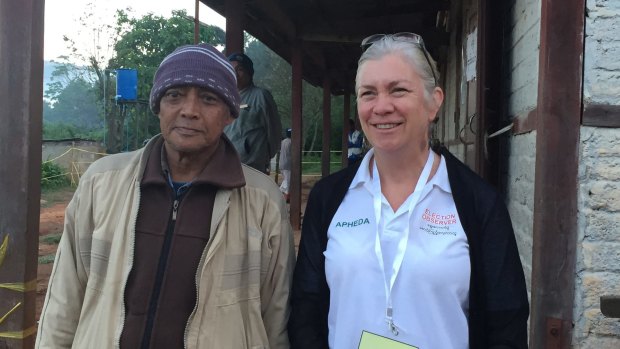The author with a voter in Kalaw, Myanmar. 