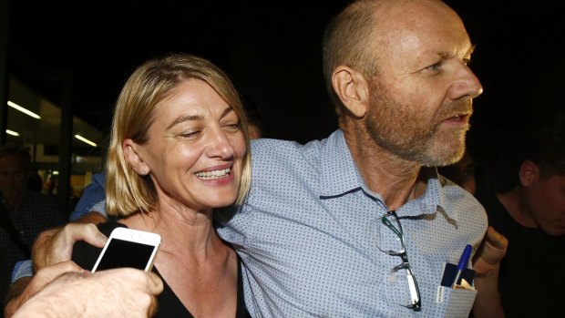 Channel Nine presenter Tara Brown and producer Stephen Rice after they were freed.