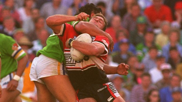 John Lomax's high shot on Billy Moore in the 1994 preliminary final cost him grand final glory with Canberra Raiders 