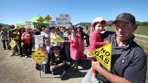 Opponents to AGL's fracking at Gloucester protest in October 2014.