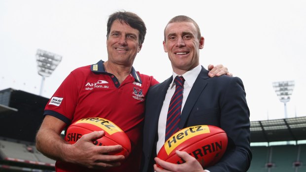 Crunch time: the 2016 season is transition time for Melbourne coach Paul Roos and coach in-waiting Simon Goodwin.