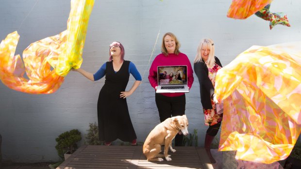 Lisa Walker, Bambi Price and Sue Ramsay with dog Blossom. Price has started SeniorPreneurs to help the mature-aged with business ventures.