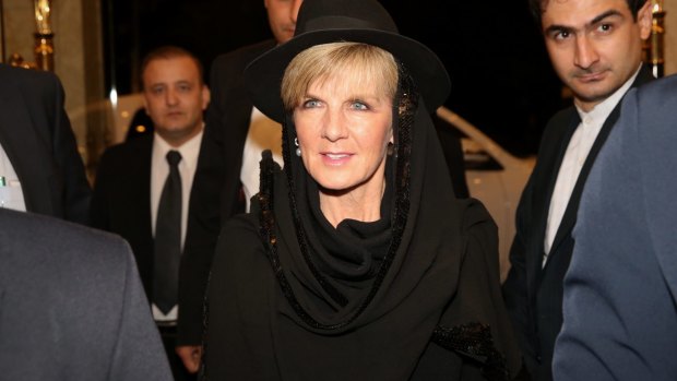 Foreign Affairs minister Julie Bishop arrives in Tehran on Saturday.