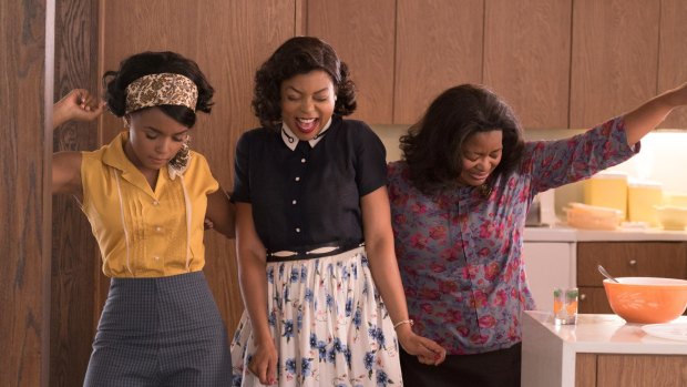 A movie starring African-American women that did well at the box office: Janelle Monae, Taraji P. Henson and Octavia Spencer in <i>Hidden Figures</i>.