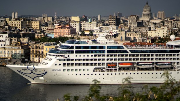 Carnival's Adonia cruise ship arrives from Miami in Havana, Cuba on May 2, 2016.