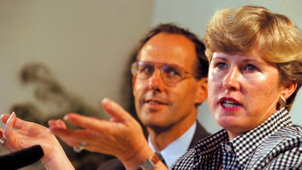 Christine Milne, leader of the Tasmanian Greens, pictured with Senate candidate and national Greens leader Bob Brown in February 1996.