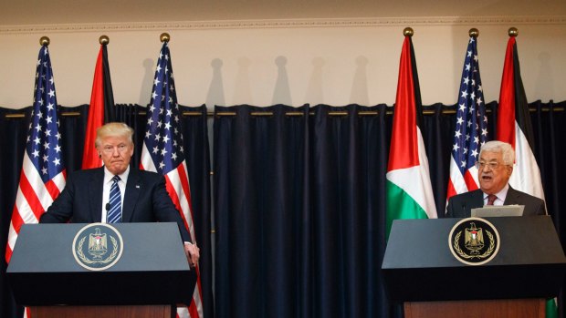 President Donald Trump and Palestinian President Mahmoud Abbas during a joint press conference in May.