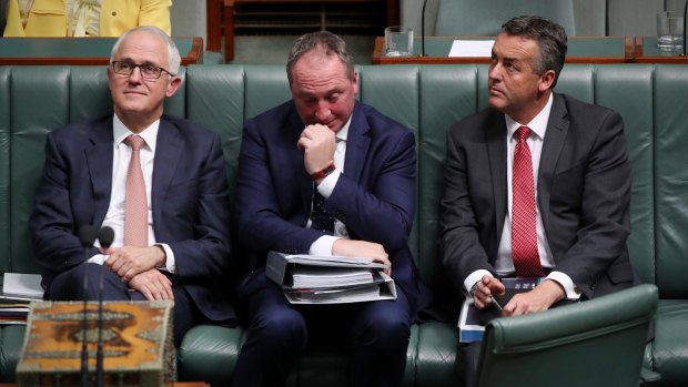 Prime Minister Malcolm Turnbull, Deputy Prime Minister Barnaby Joyce and Minister Darren Chester.