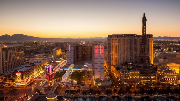 Las Vegas at twilight, Nevada, US.