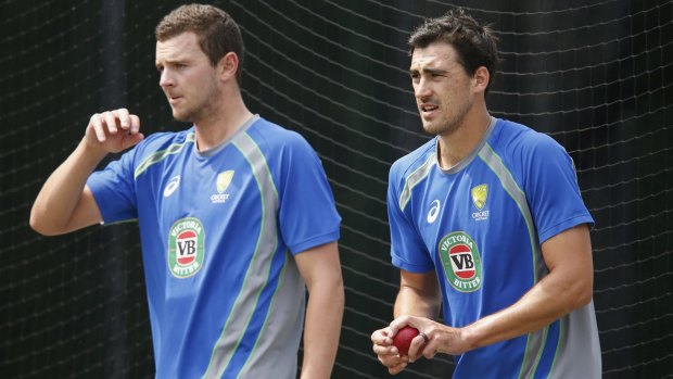 Pace great Glenn McGrath is full of praise for Josh Hazlewood and Mitchell Starc, seen at a  nets session on Christmas Eve.