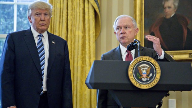 US Attorney-General Jeff Sessions with US President Donald Trump.