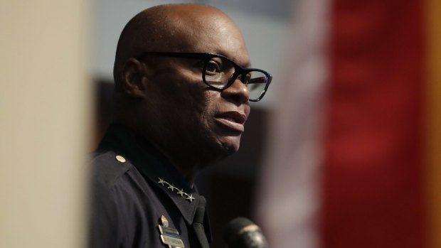 Dallas Police Chief David Brown answers questions on Monday.