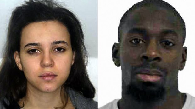 Hayat Boumeddiene (left) and Amedy Coulibaly (right) were suspected to have taken hostages at a kosher grocery store in east Paris. Coulibaly is still at large, according to reports.