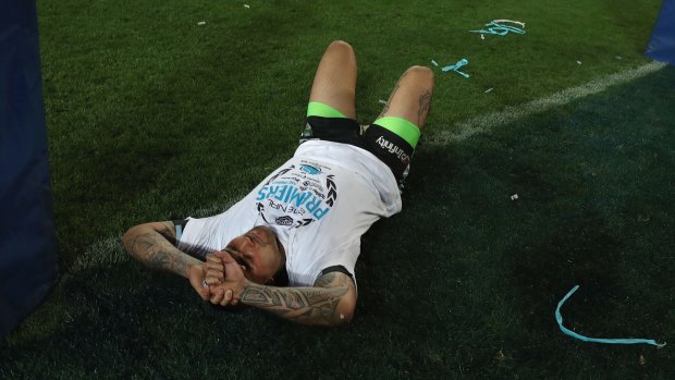 Spent: Andrew Fifita takes a moment to reflect on grand final night but drama was to follow.