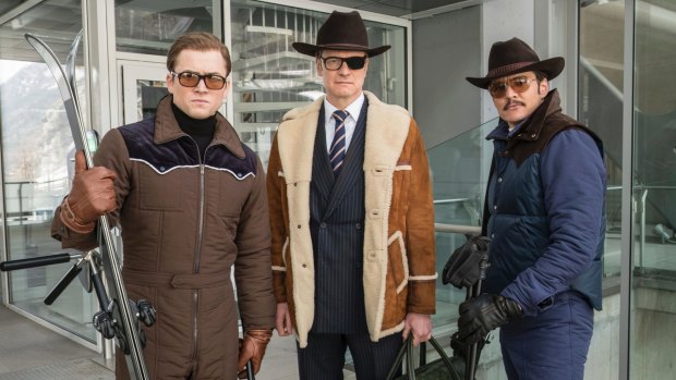 Taron Egerton, Colin Firth, and Pedro Pascal in Kingsman: The Golden Circle.