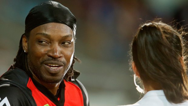 Chris Gayle during the TV interview with Mel McLaughlin. 