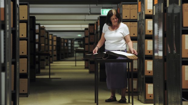 ANU archivist, Maggie Shapley, inside the vast archive building.
