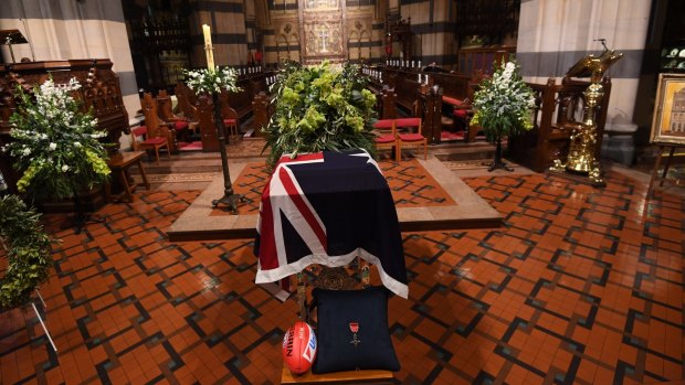 Lou Richards' coffin at St Paul's Cathedral.  
 