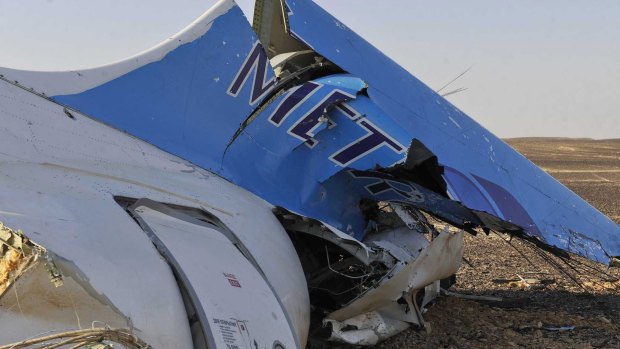 The tail of a Metrojet plane that crashed in Egypt, killing all 224 onboard. 