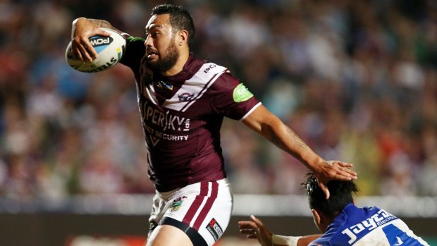Feleti Mateo scores a try at Brookvale Oval on Friday, which the Warringah mayor says need an upgrade.
