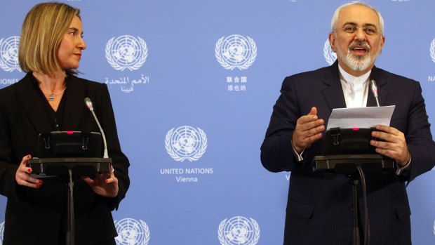 EU's Federica Mogherini and Iranian Foreign Minister Mohammad Javad Zarif, right, in January.