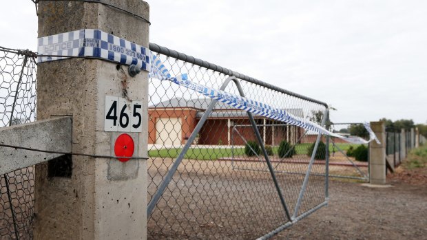 Police tape at the house on the  the Great Alpine Road near Wangaratta where the bodies of Bill and Pauline Thomas were found.