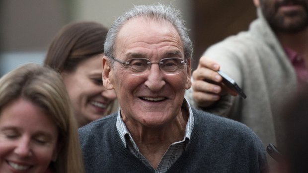 Vincent Asaro leaves Brooklyn federal court on Thursday, acquitted of charges he helped plan a legendary 1978 Lufthansa heist retold in the hit film <i>Goodfellas.</i>