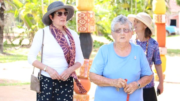 Royal commissioner Margaret White (left) and Sister Anne Gardiner, a 63-year veteran of the Bathurst Island convent. 