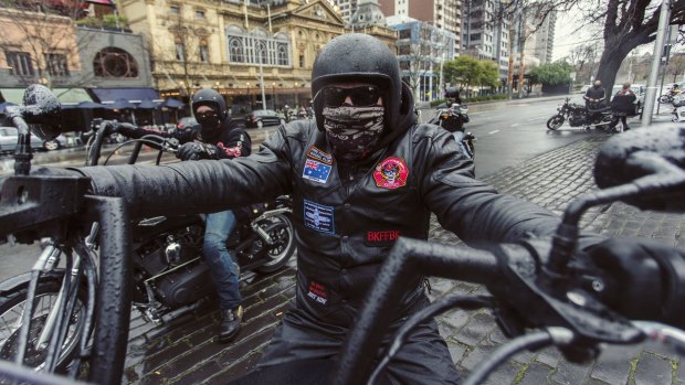 A motorcyclist at the Melbourne rally.