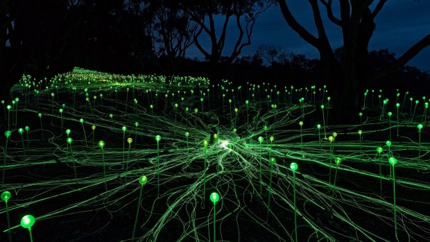 The art installation employs 16,000 shining glass spheres.