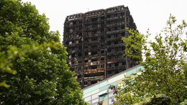 The remains of the Grenfell Tower in London after the fire.