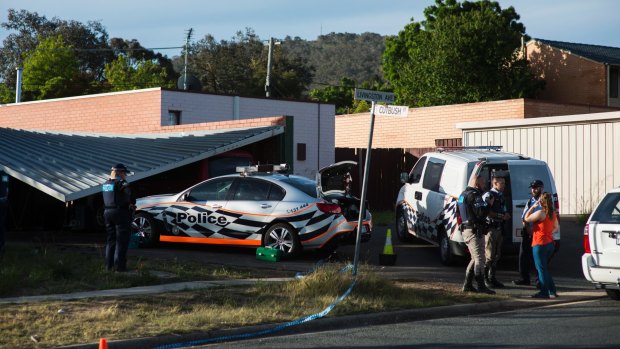 A car port collapsed and a police car was rammed at a home in Kambah on Sunday afternoon. 