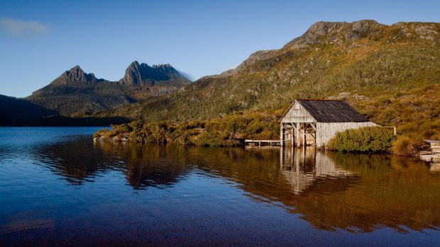 A wooden boatshed near Cradle Mountain, Tasmania.