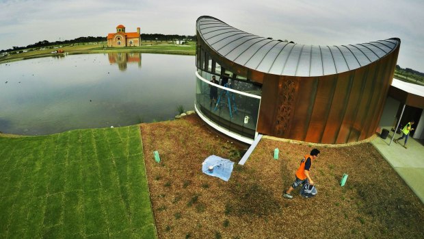 One of the recently completed buildings at Bunurong overlooking the park's new lake. 