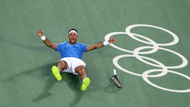 Argentinian Juan Martin Del Potro after defeating Rafael Nadal of Spain in the semifinals of the men's singles tennis in Rio on Saturday.