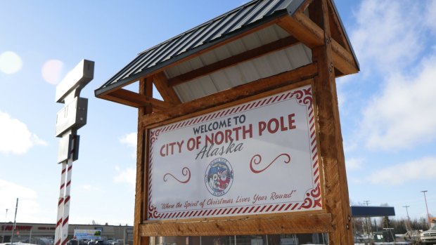 A Welcome to North Pole sign.