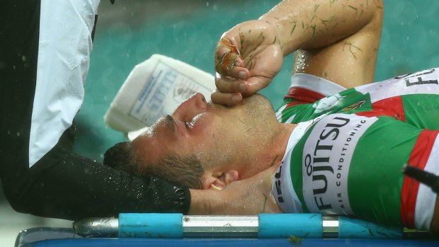 Back in action: Sam Burgess was stretchered from the field in round three.