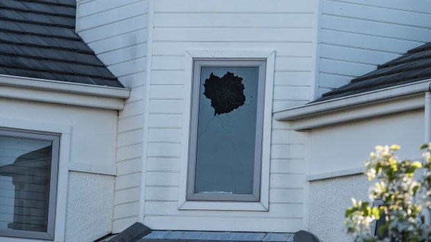 Some of the damage to Denise Thornburgh's home  after the gunman opened fire.